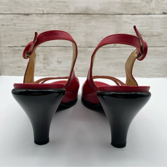 Charles Jourdan Red Leather Pumps With Back Heel - Picture 9 of 12